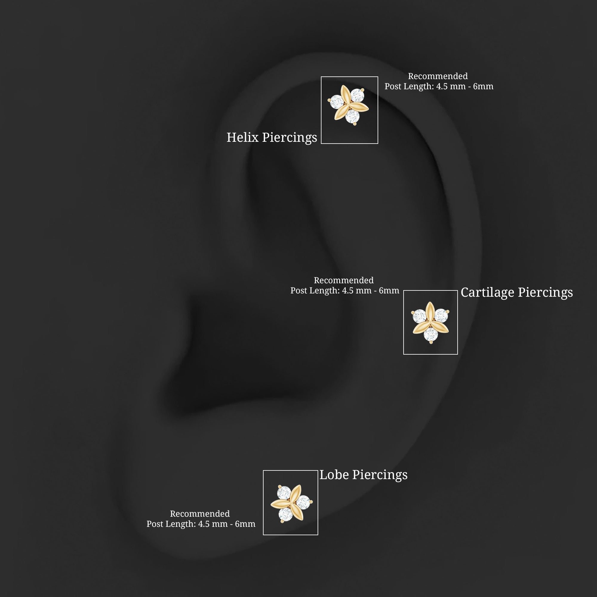 Brilliant Cut Diamond Floral Earring for Conch Piercing