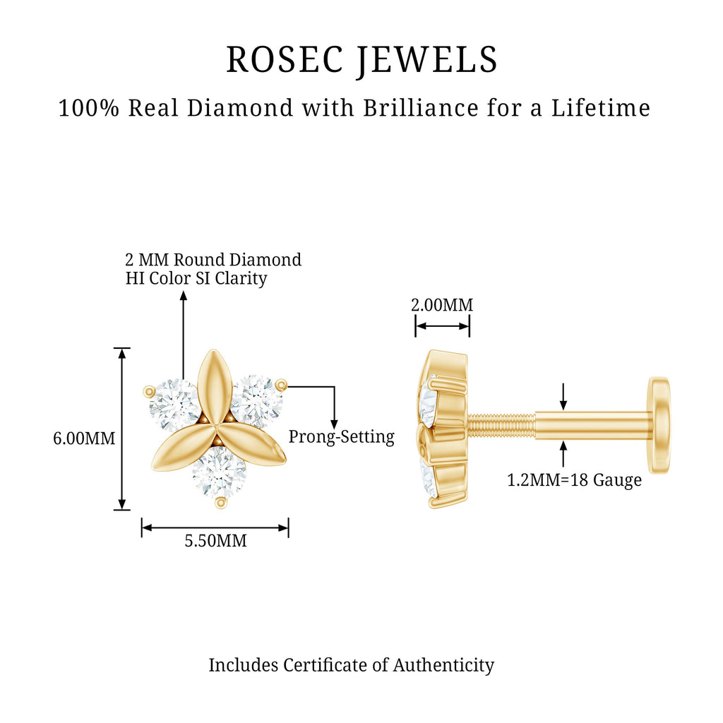 Brilliant Cut Diamond Floral Earring for Conch Piercing