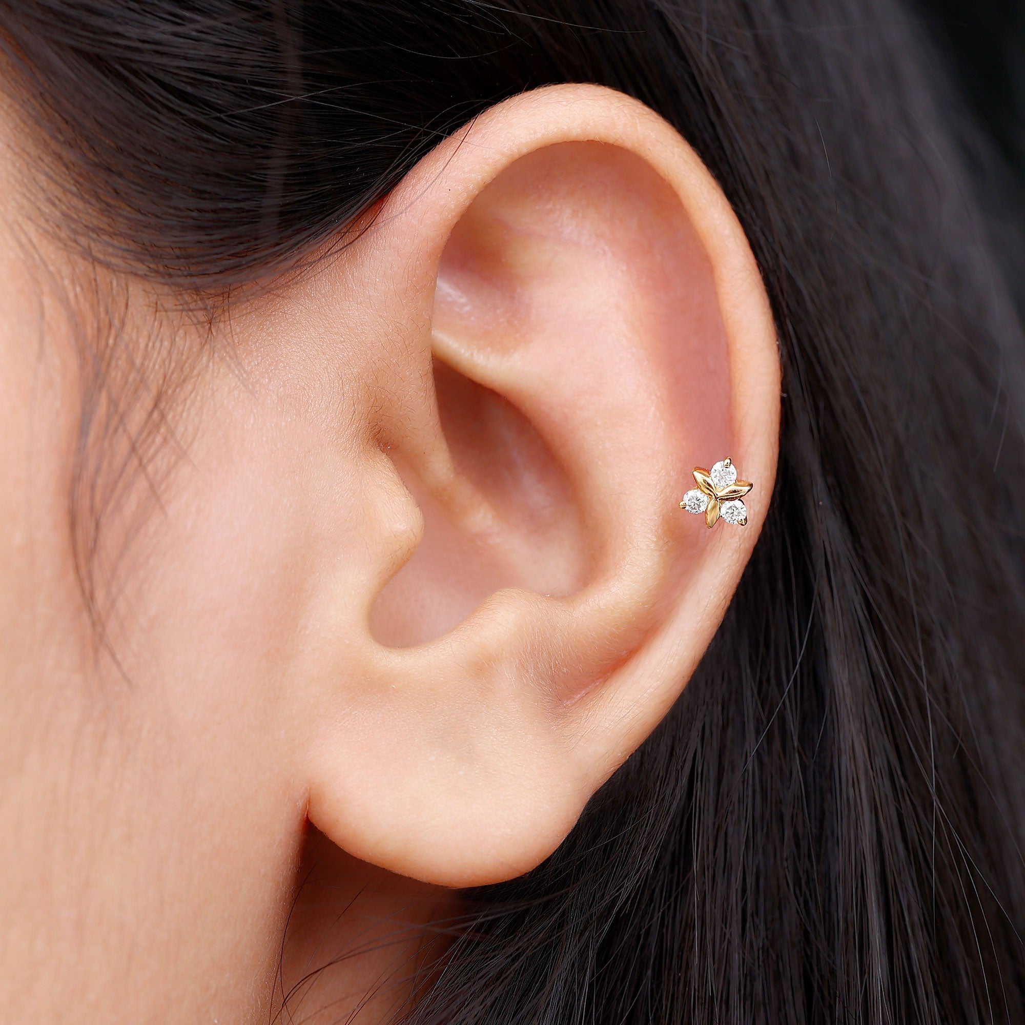 Brilliant Cut Diamond Floral Earring for Conch Piercing
