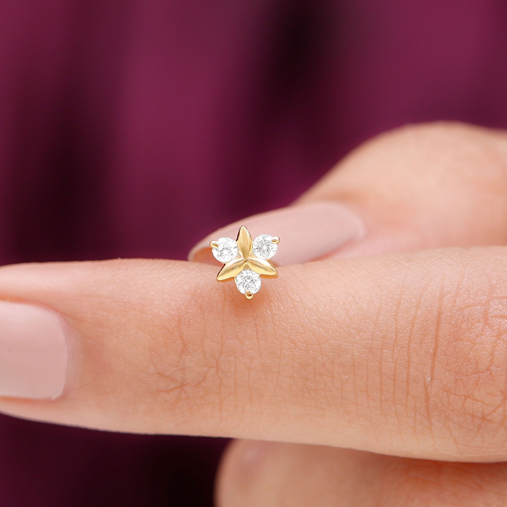 Brilliant Cut Diamond Floral Earring for Conch Piercing