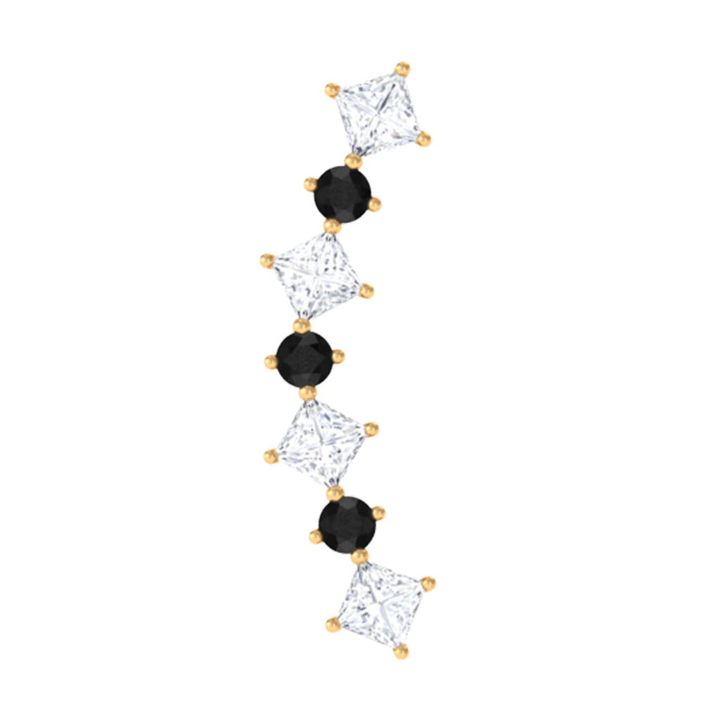 Natural Black Diamond and Moissanite Ear Climber Earring