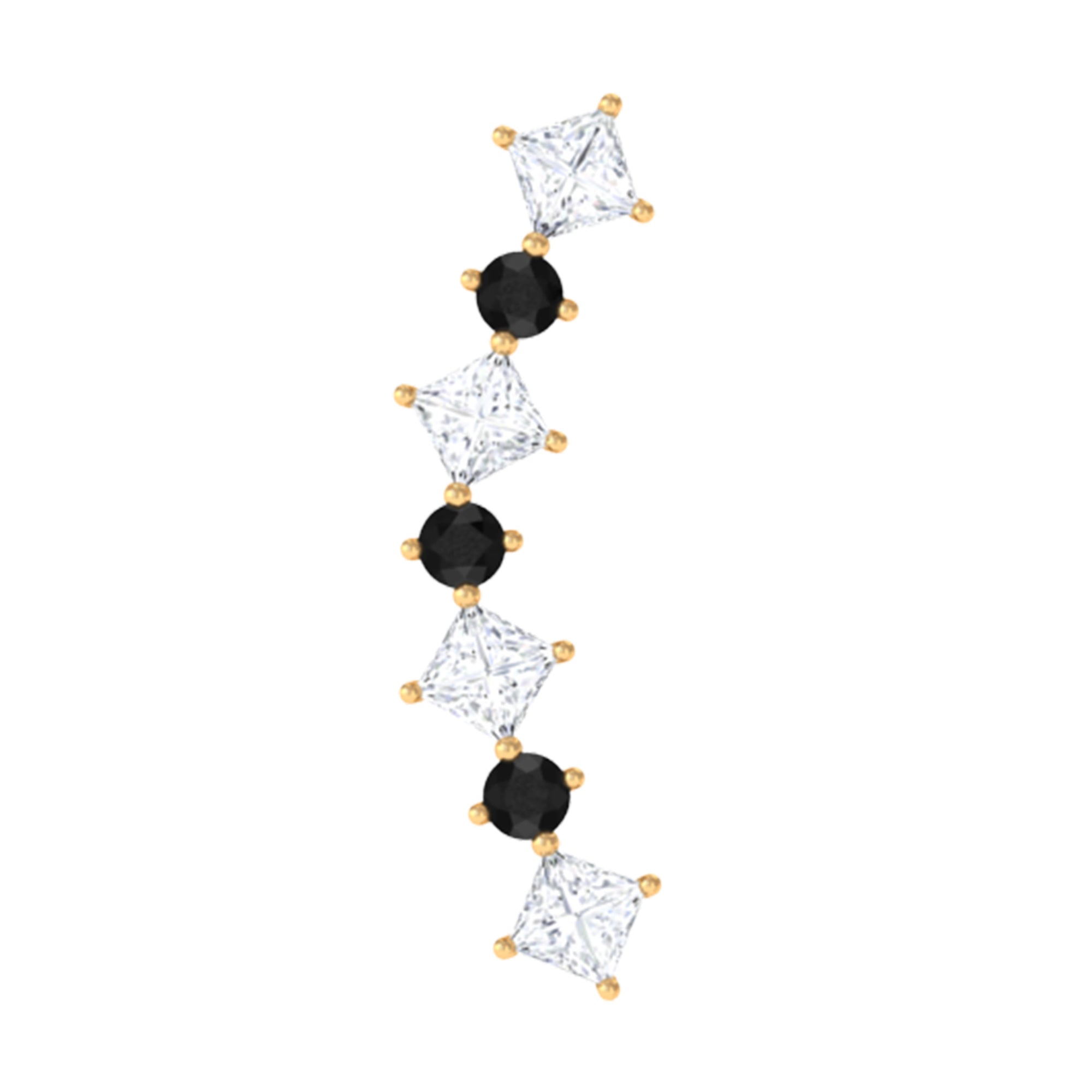 Natural Black Diamond and Moissanite Ear Climber Earring