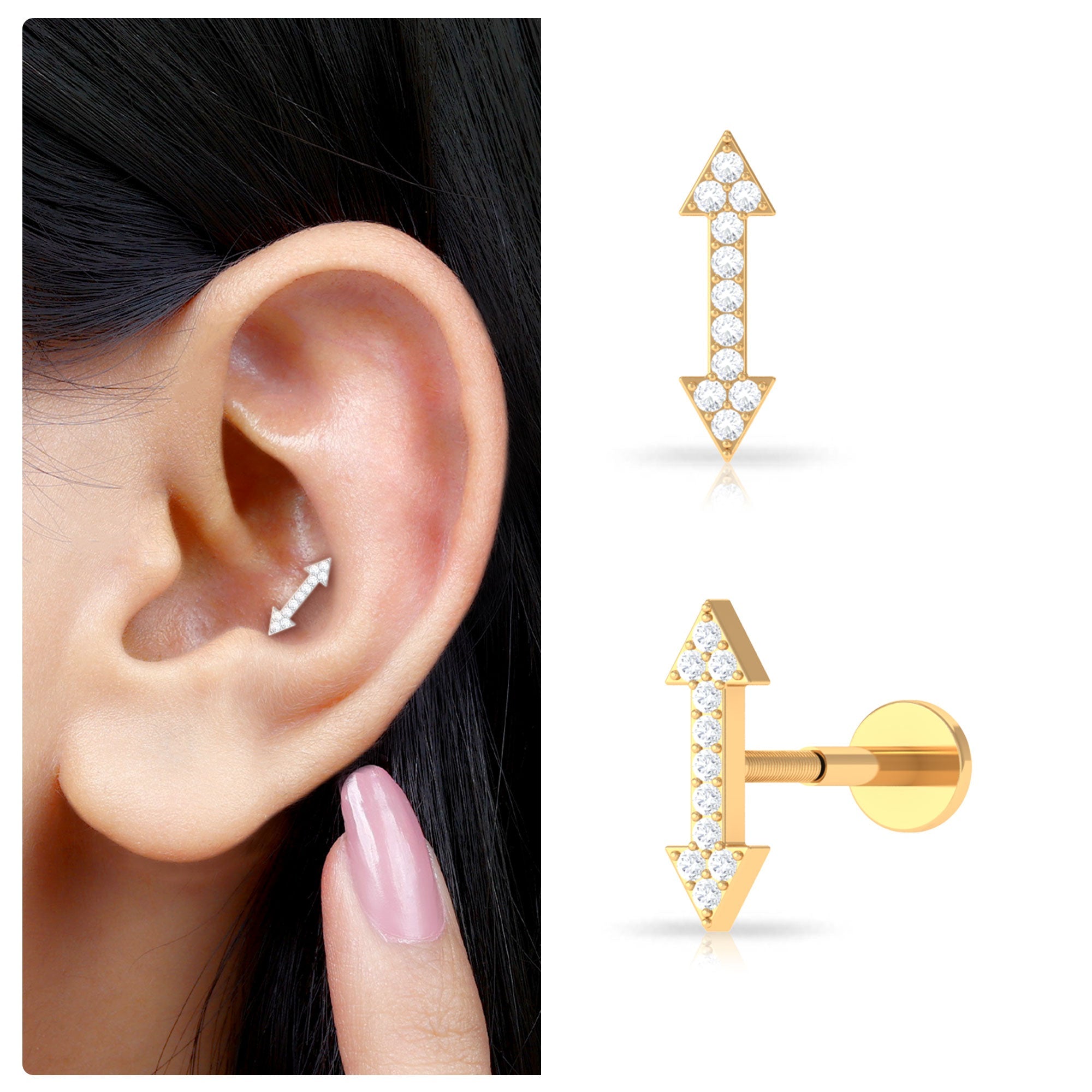 Natural Diamond Arrow Tragus Earring in Gold