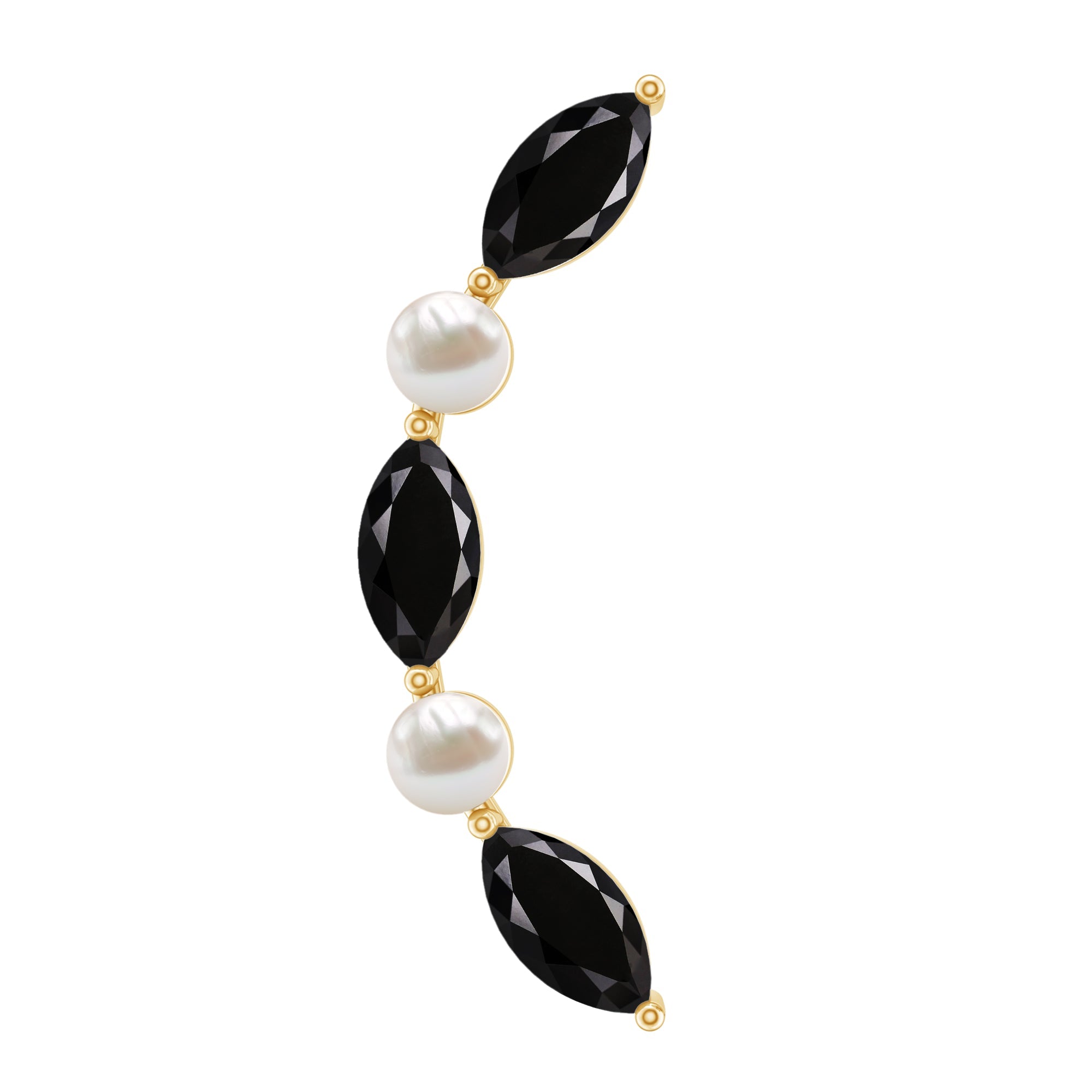 Black Onyx and Freshwater Pearl Ear Crawler Earring for Helix Piercing