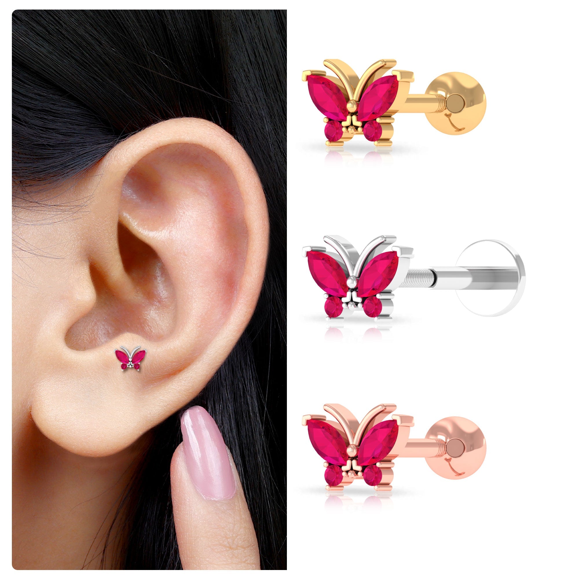 Adorable Marquise Ruby Butterfly Conch Earring