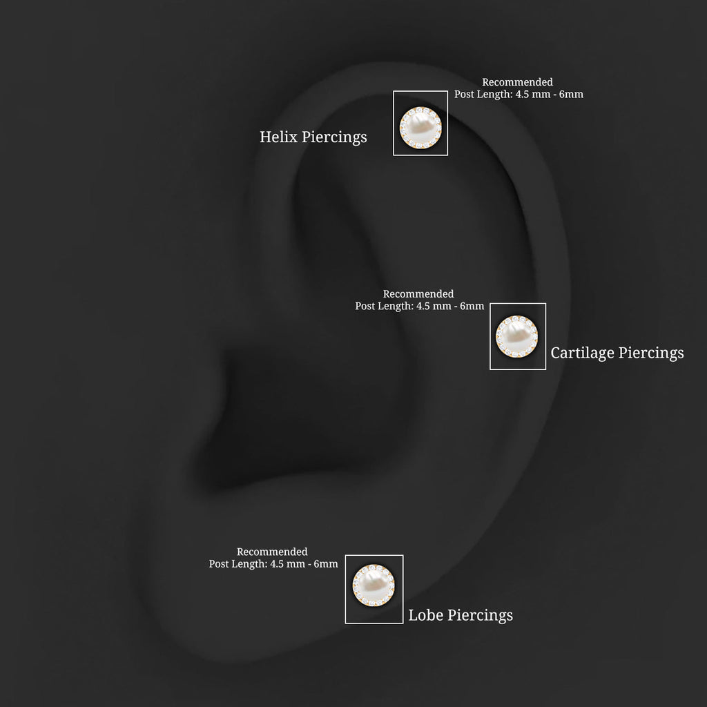 Round Freshwater Pearl and Moissanite Halo Cartilage Earring