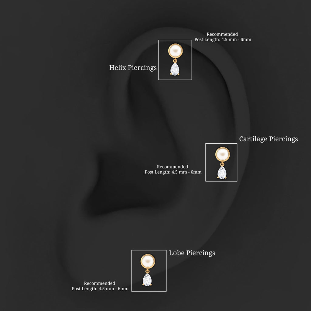 Freshwater Pearl and Moissanite Dangling Cartilage Earring