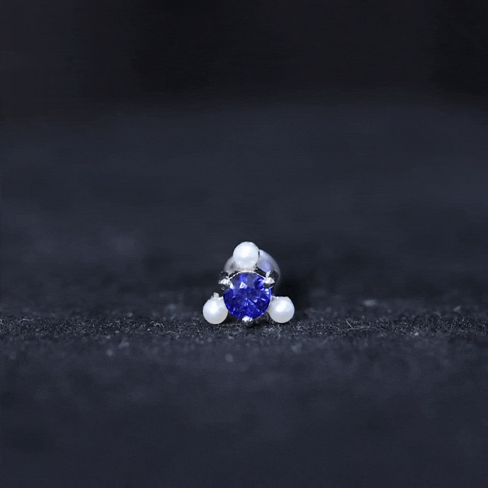 Blue Sapphire and Freshwater Pearl Cartilage Earring