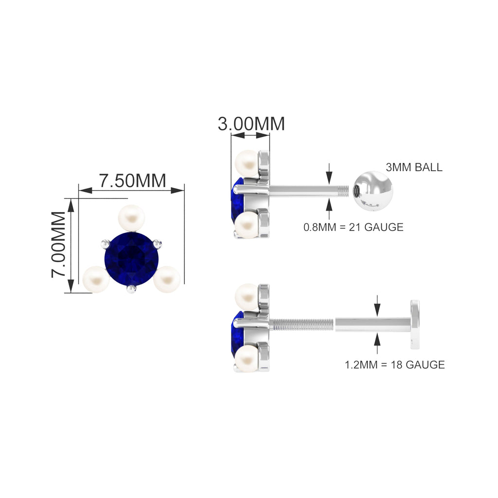 Blue Sapphire and Freshwater Pearl Cartilage Earring