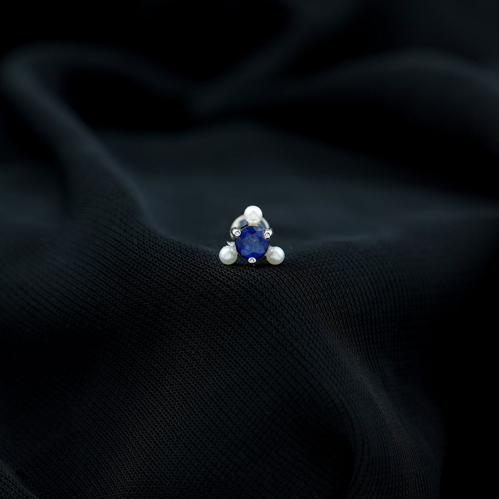 Blue Sapphire and Freshwater Pearl Cartilage Earring