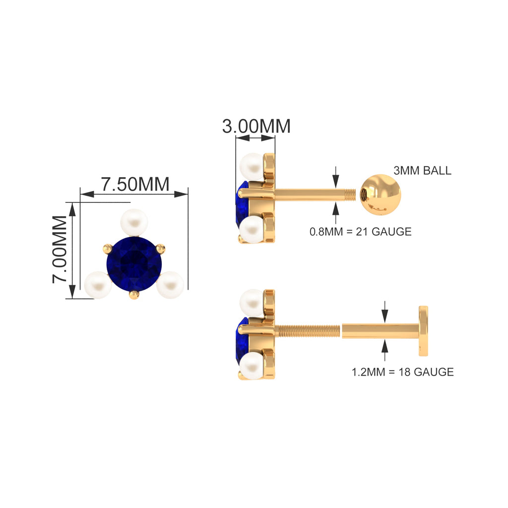 Blue Sapphire and Freshwater Pearl Cartilage Earring