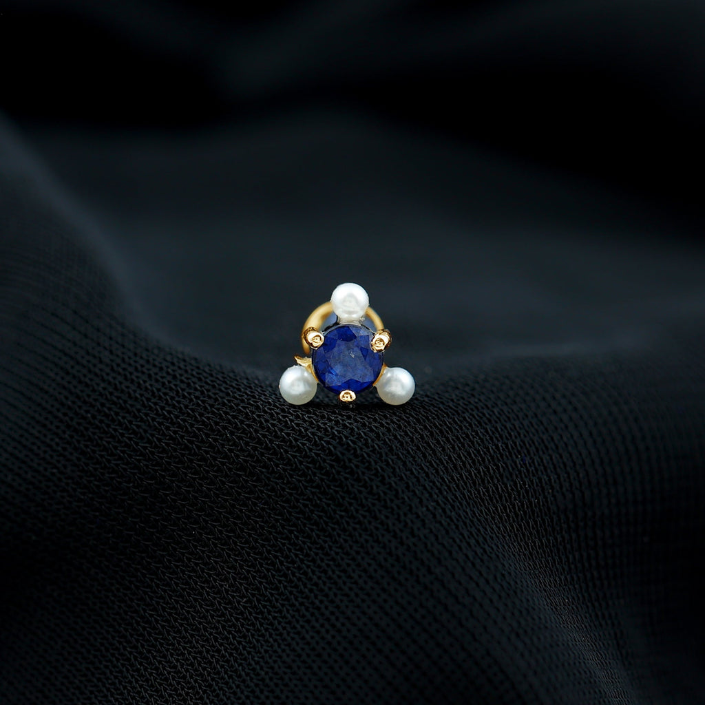 Blue Sapphire and Freshwater Pearl Cartilage Earring