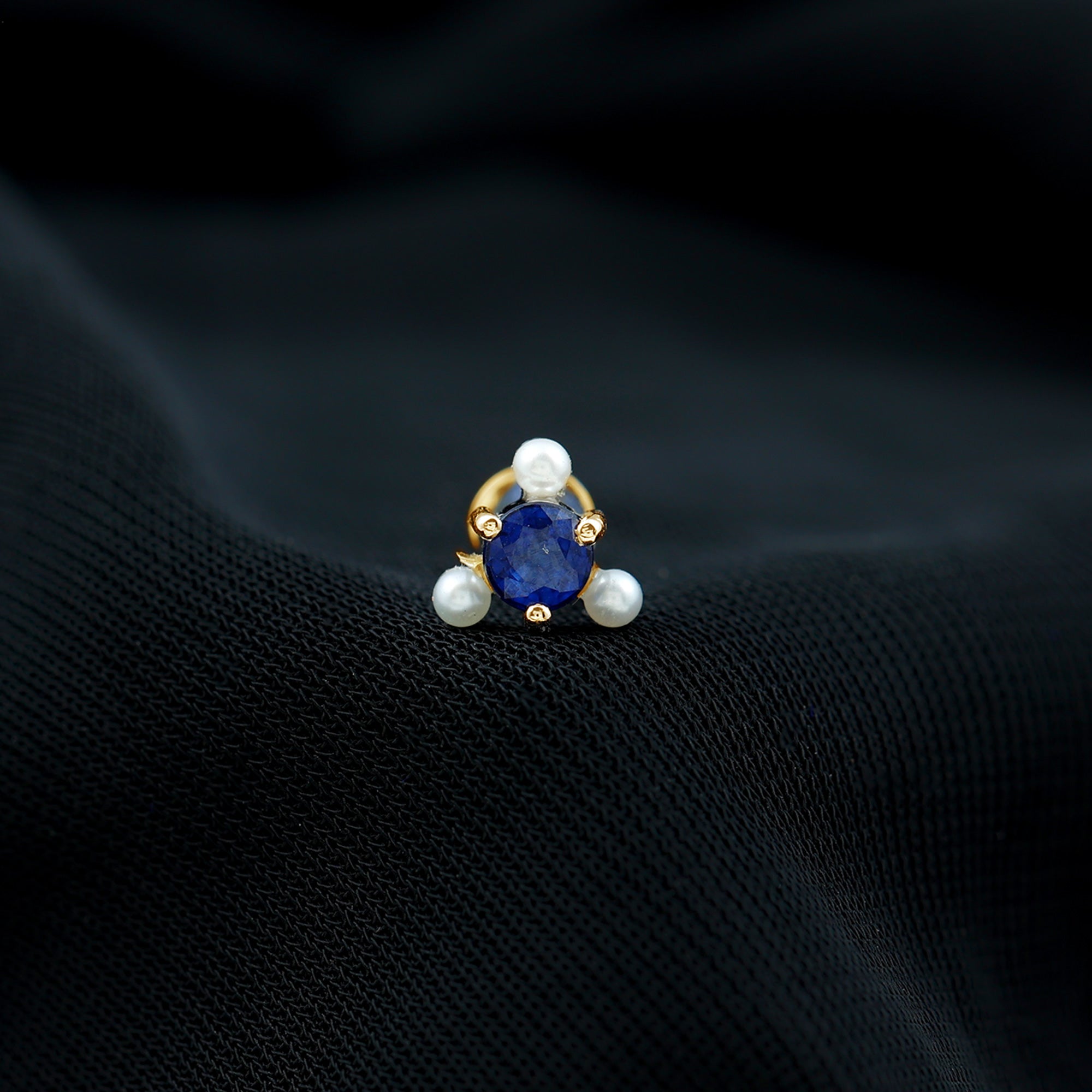 Blue Sapphire and Freshwater Pearl Cartilage Earring