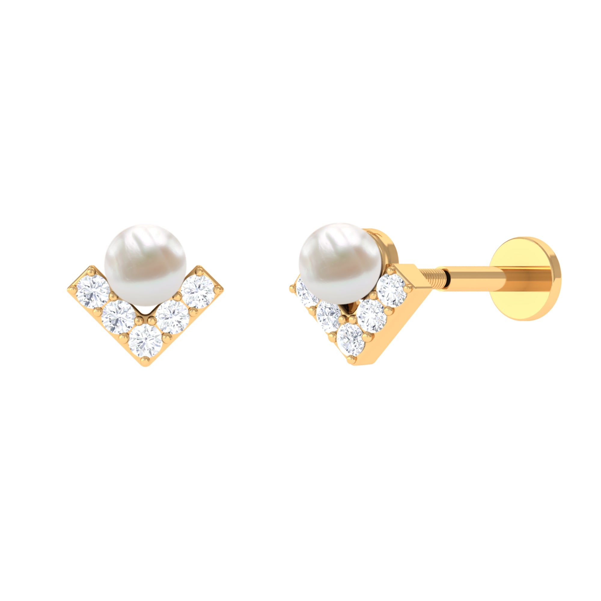 Unique Freshwater Pearl Cartilage Earring with Moissanite