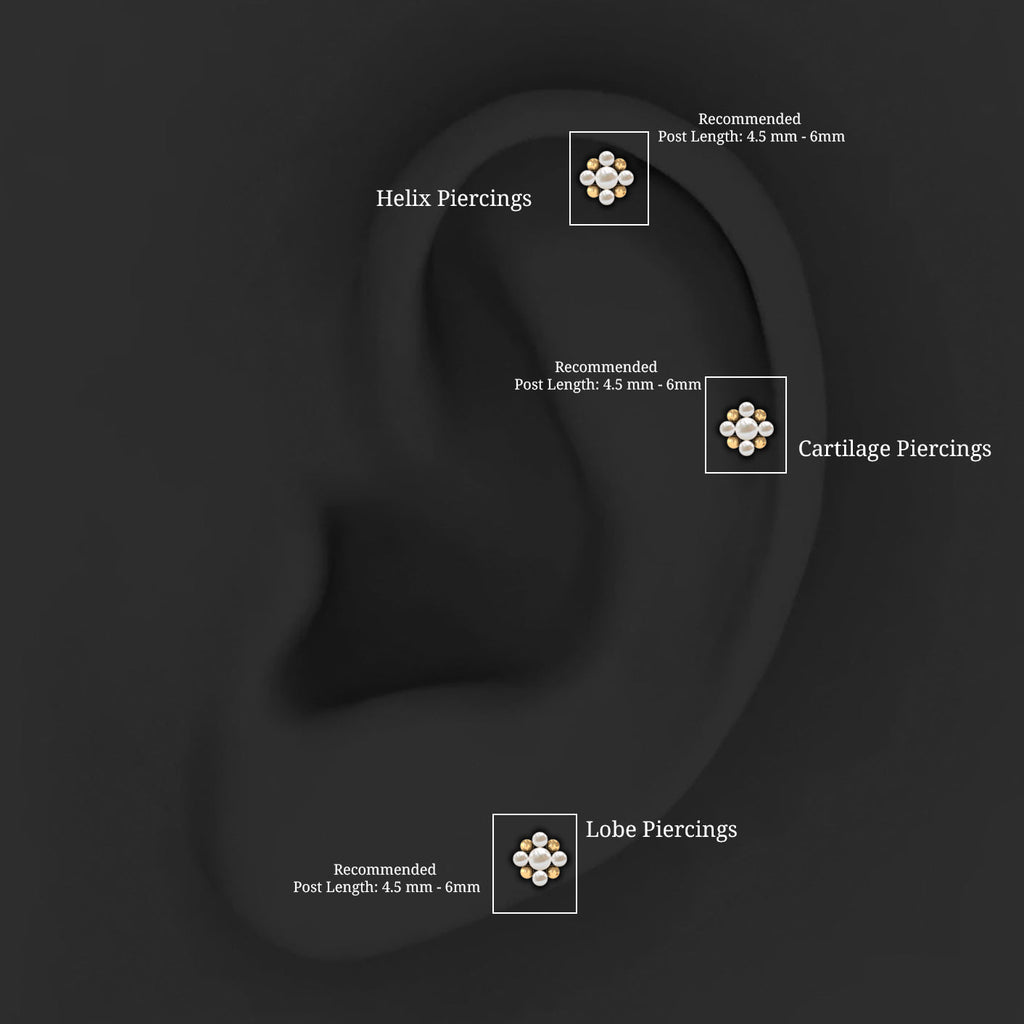 Real Freshwater Pearl Gold Beaded Flower Cartilage Earring