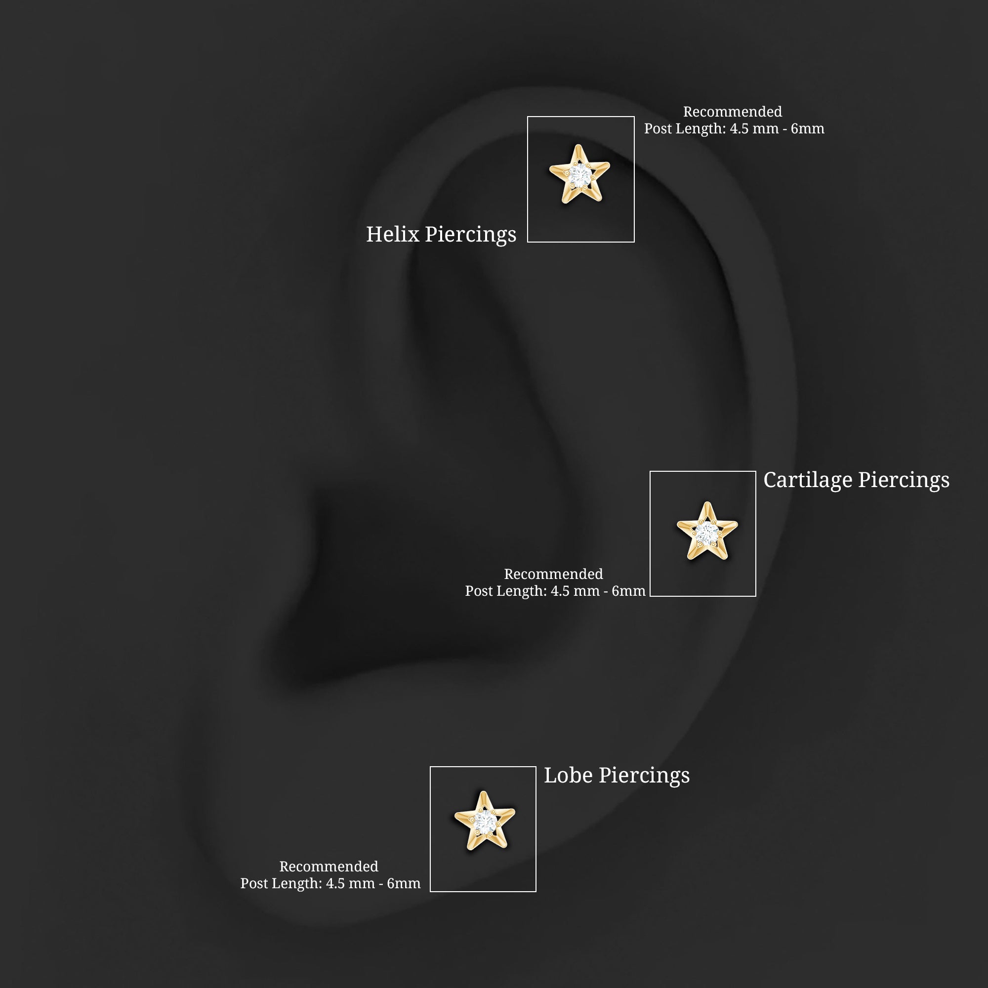 Diamond Celestial Star Earring for Conch Piercing