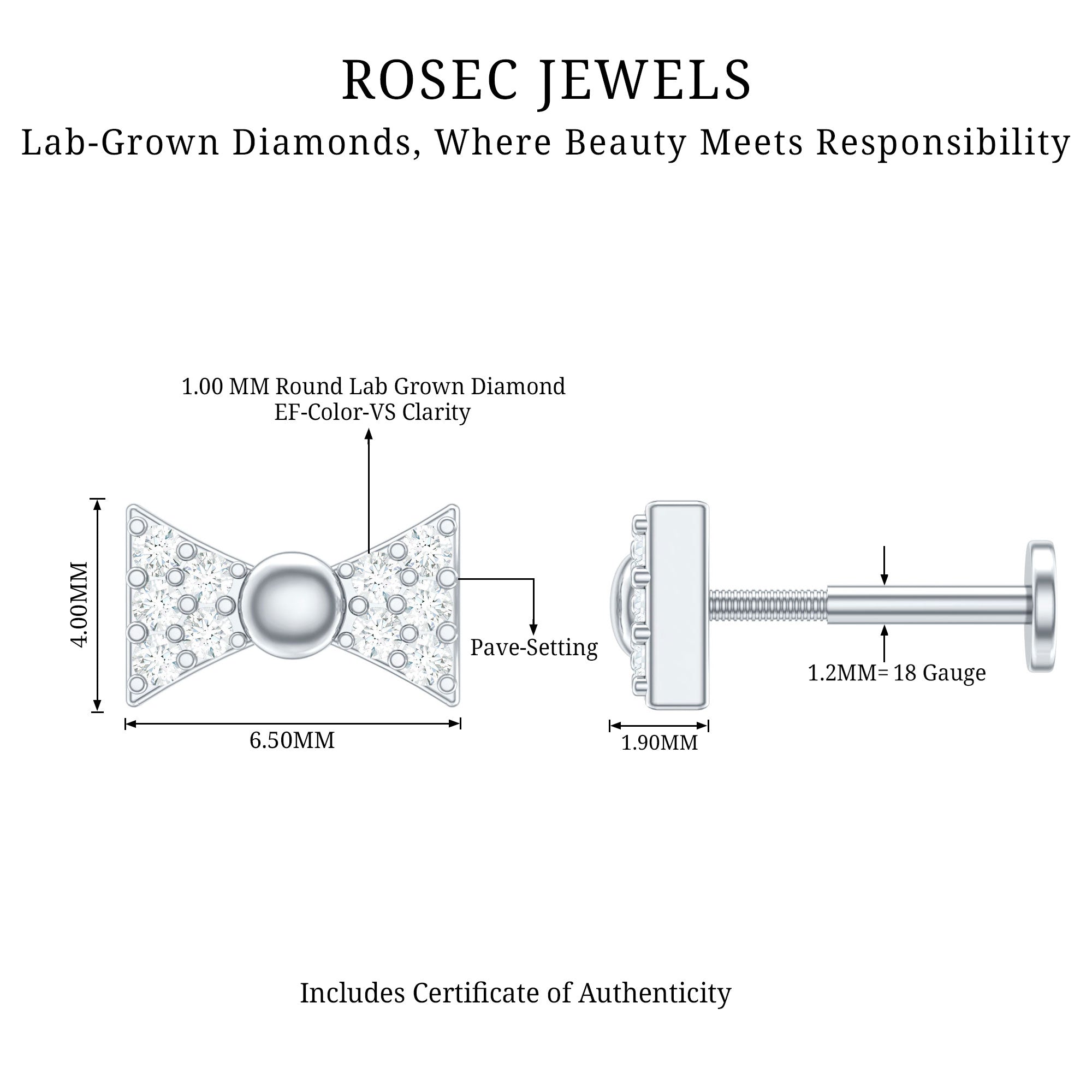 Diamond Bow Earring for Helix Piercing