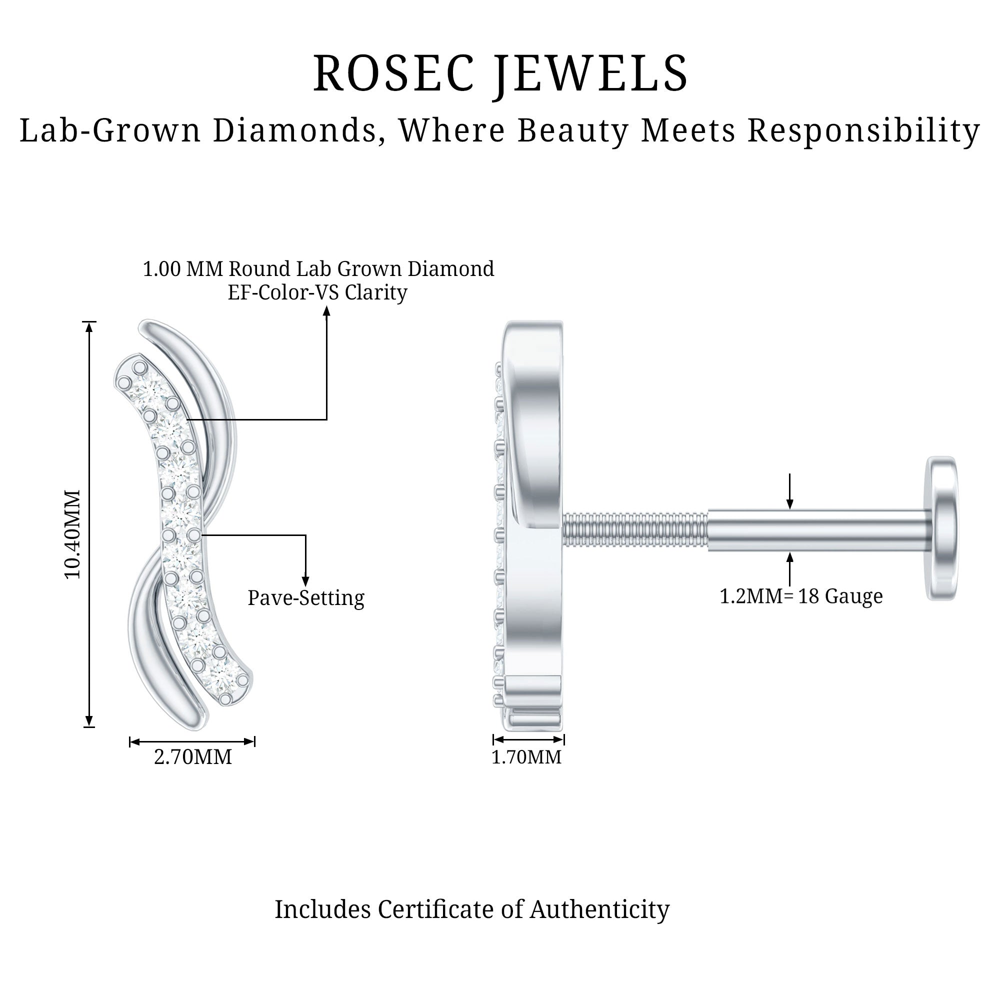 Diamond Wave Helix Piercing Earring