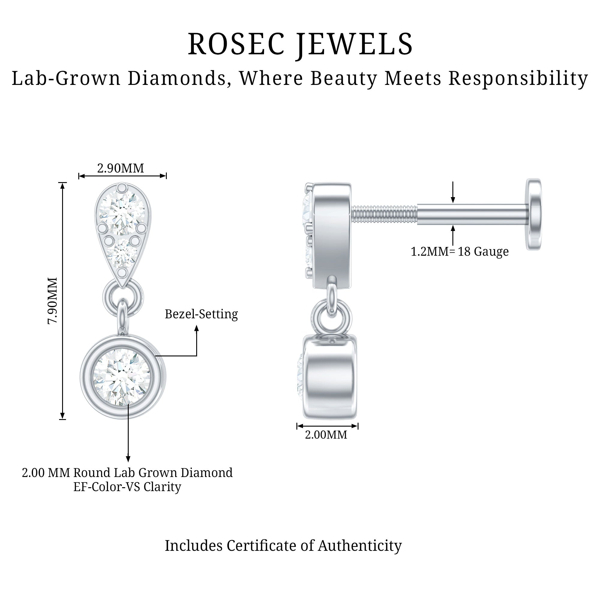 Diamond Cartilage Drop Earring