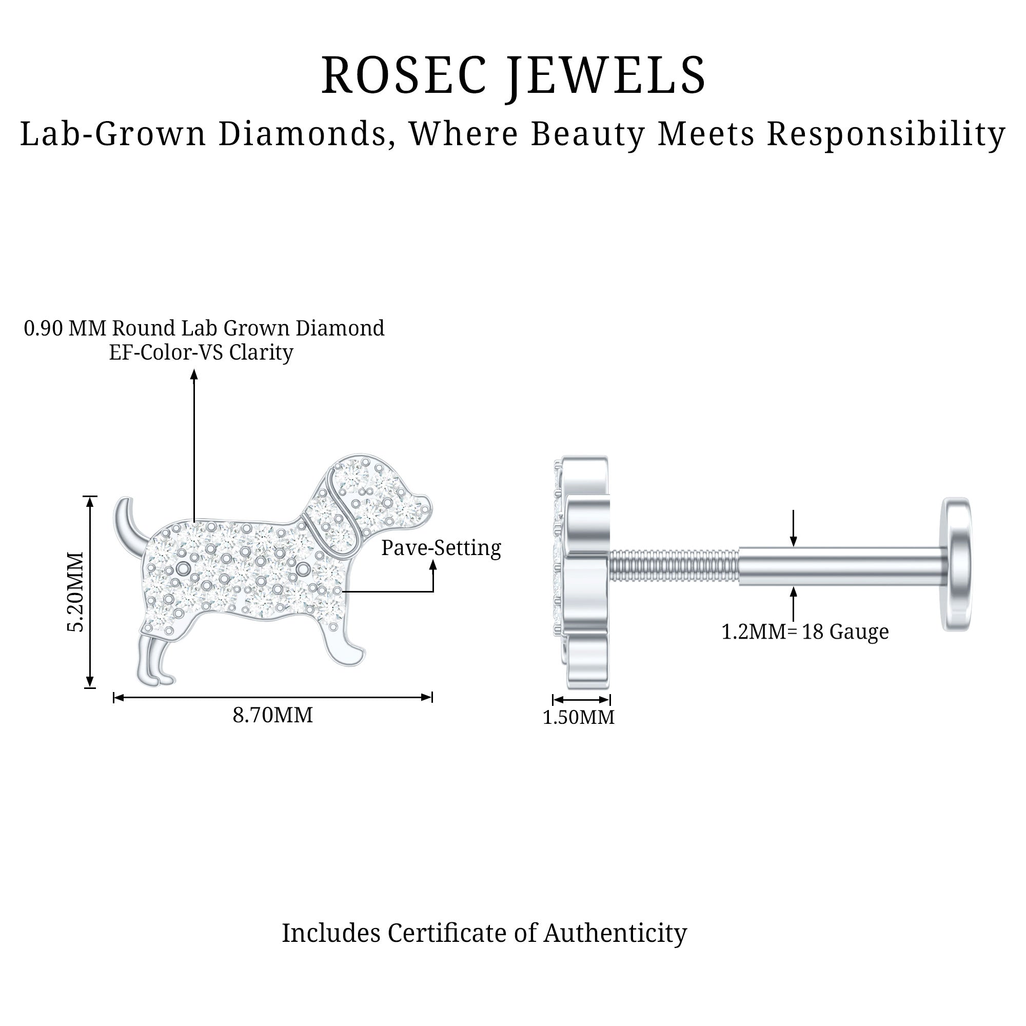 Adorable Diamond Puppy Earring for Helix Piercing