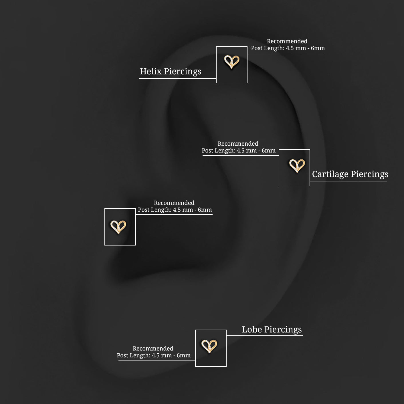 Diamond Heart Earring for Helix Piercing