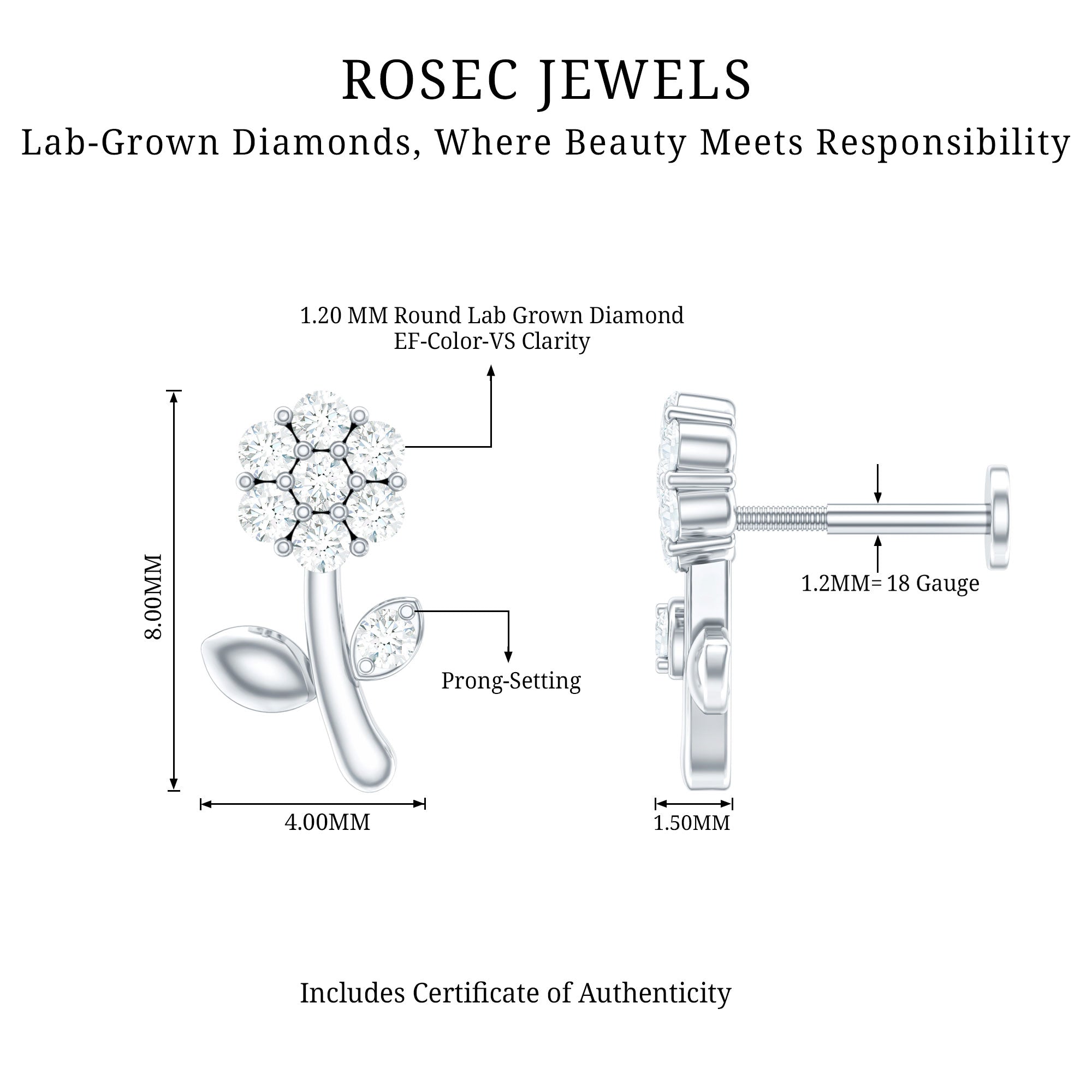 Diamond Flower Helix Earring