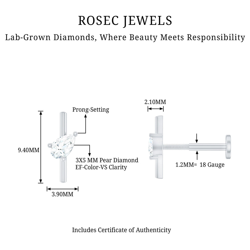 Pear Shape Diamond Solitaire Helix Earring for Her