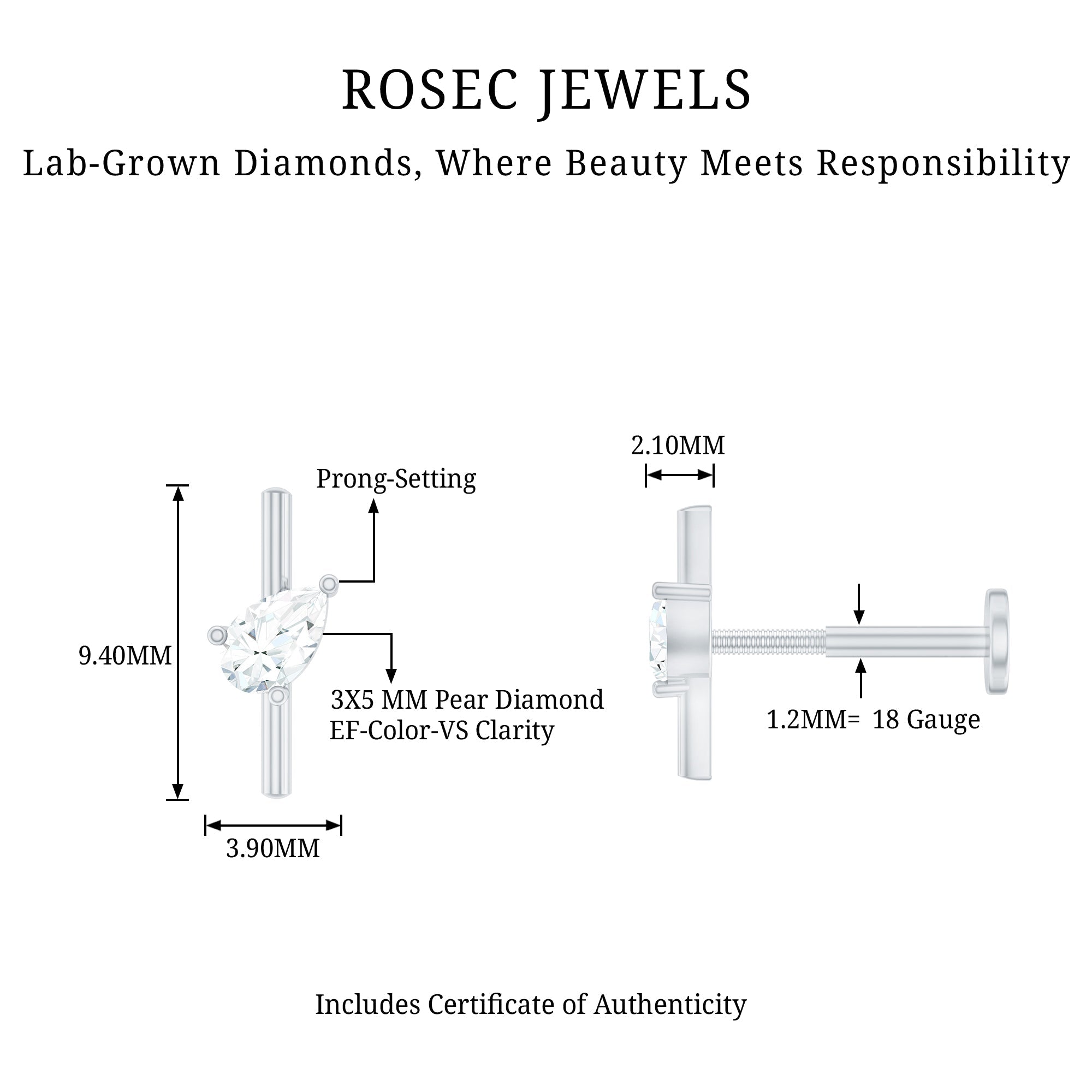 Pear Shape Diamond Solitaire Helix Earring for Her