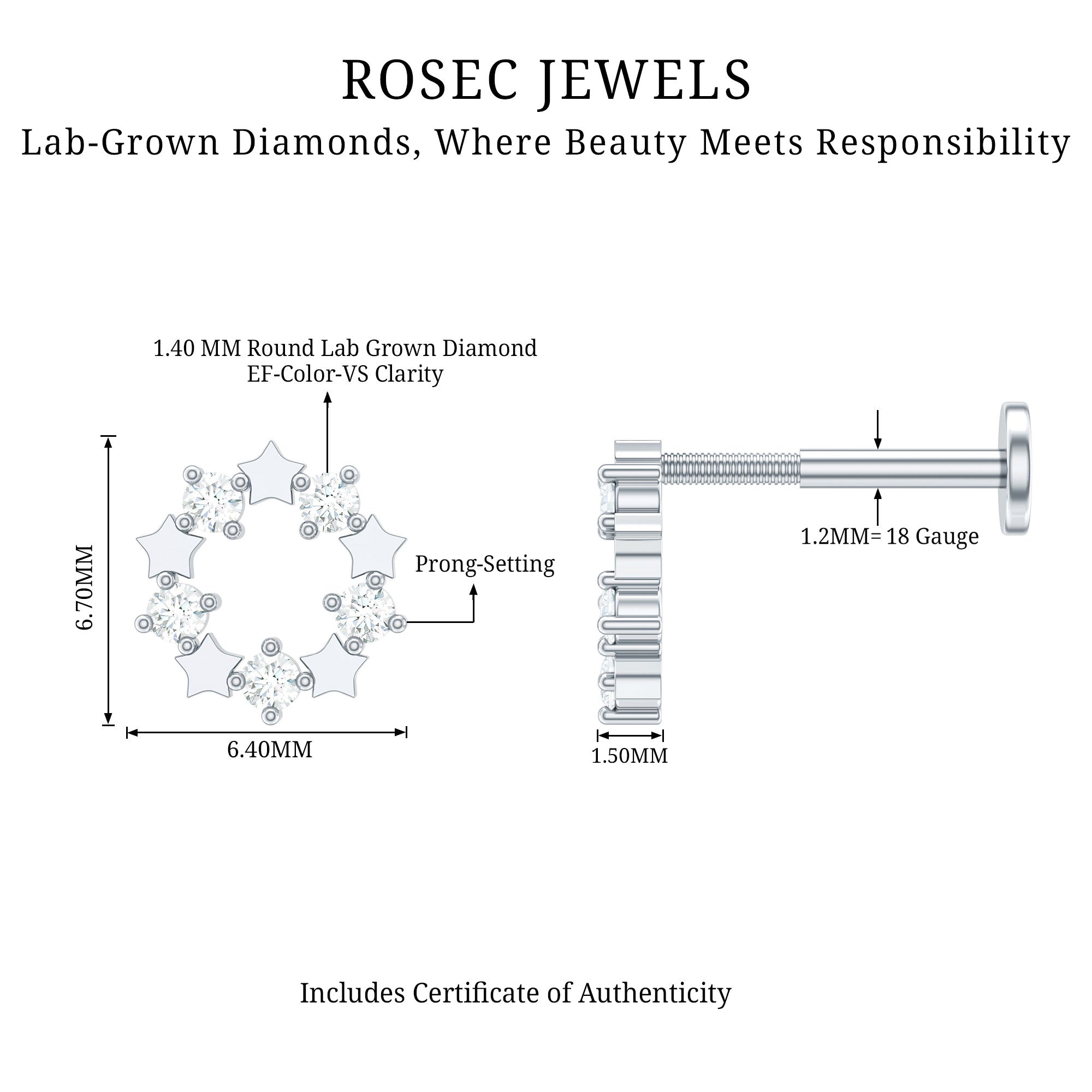Minimal Diamond Open Circle Earring for Helix Piercing