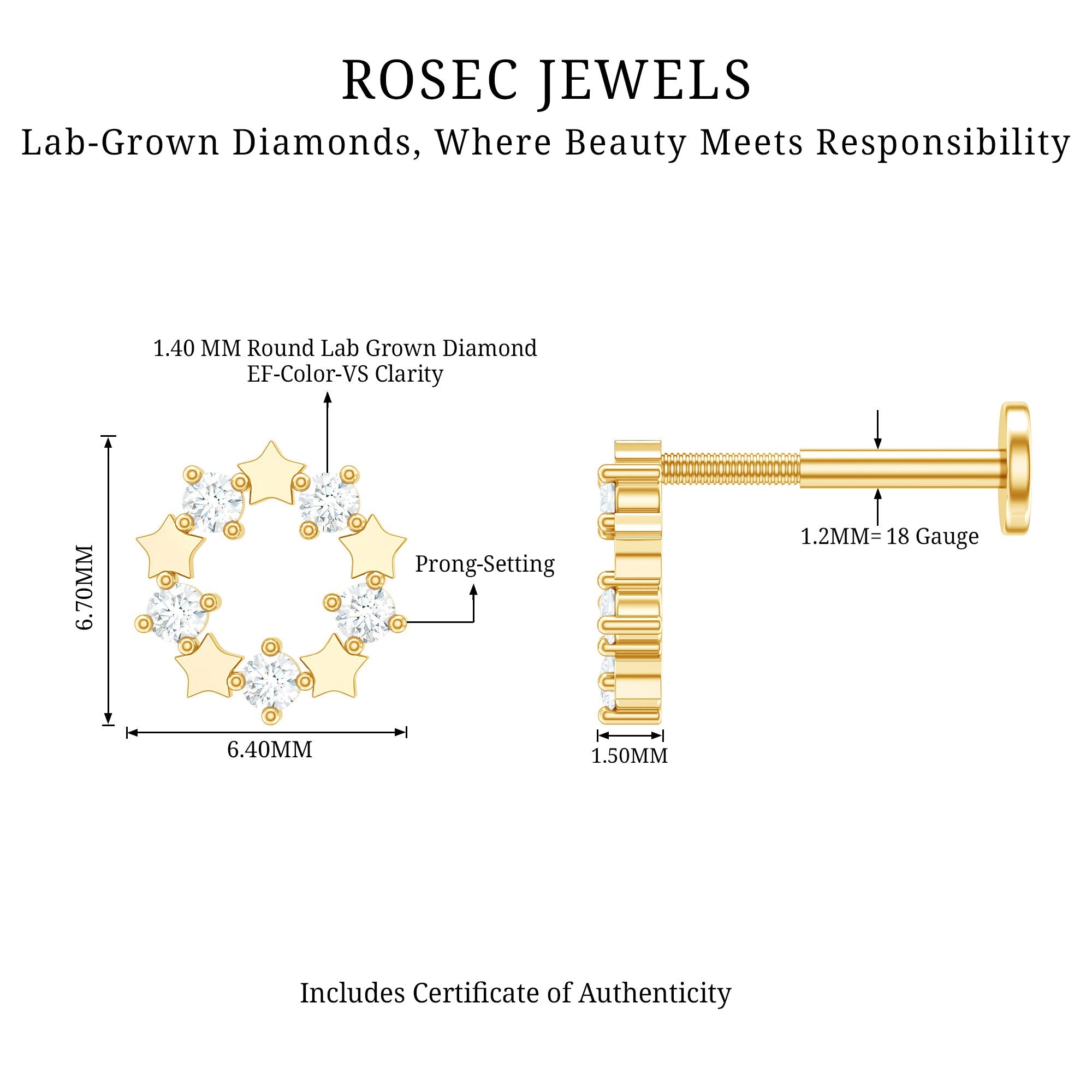 Minimal Diamond Open Circle Earring for Helix Piercing