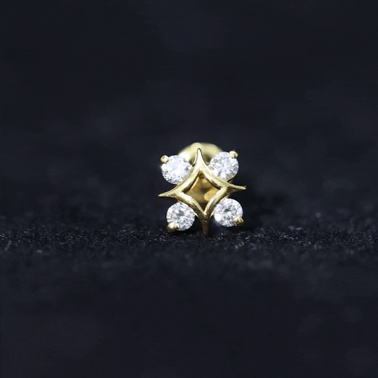 Round Moissanite Star Celestial Earring in Gold