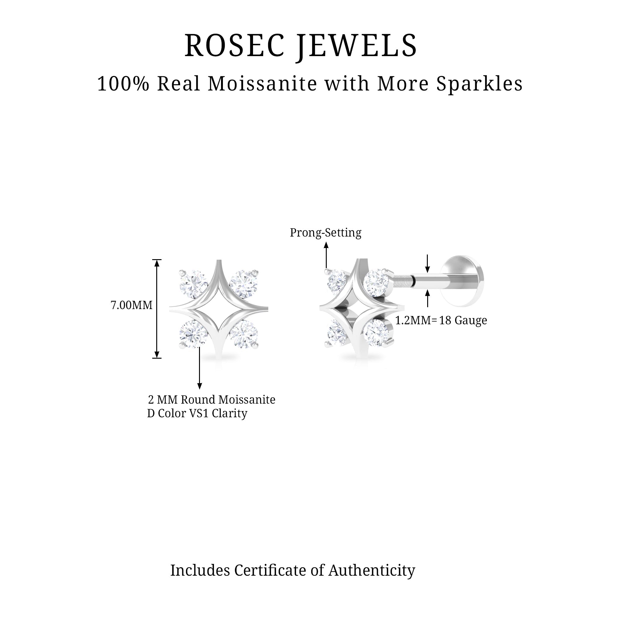 Round Moissanite Star Celestial Earring in Gold