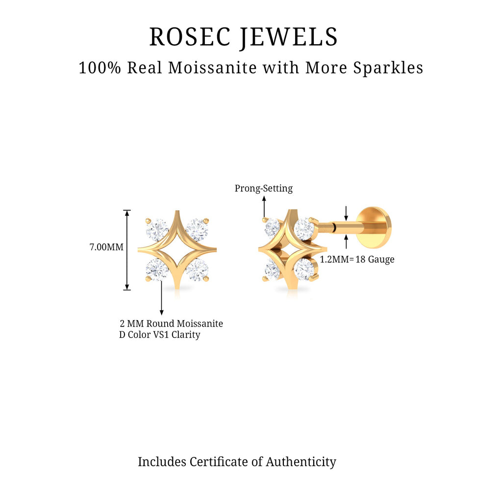 Round Moissanite Star Celestial Earring in Gold