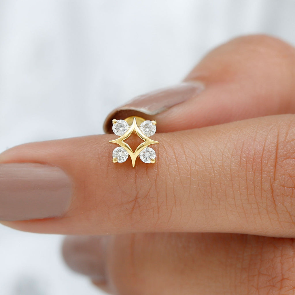 Round Moissanite Star Celestial Earring in Gold
