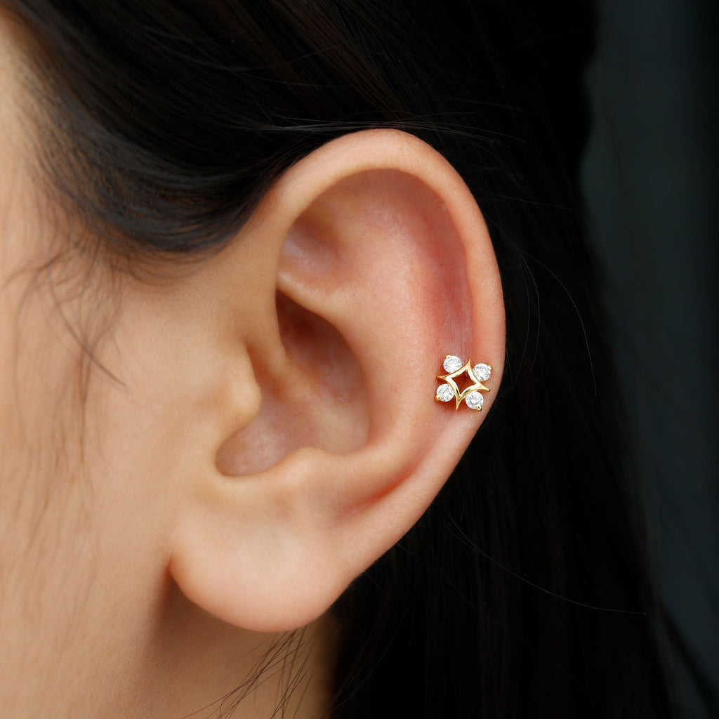 Round Moissanite Star Celestial Earring in Gold