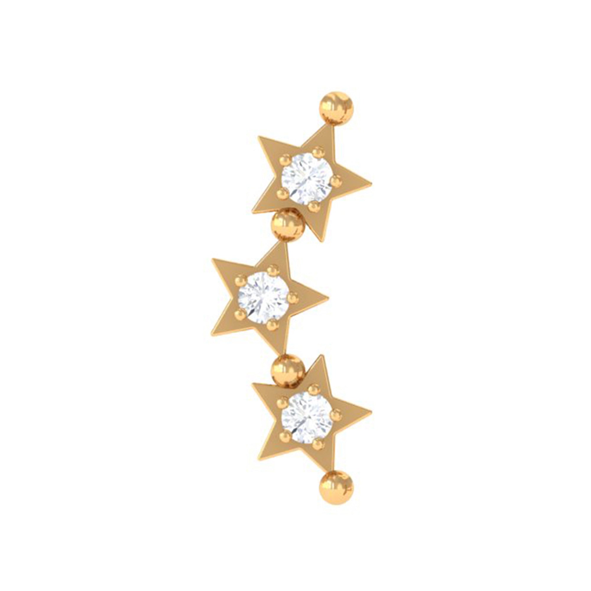 Moissanite Triple Star Ear Climber Earring
