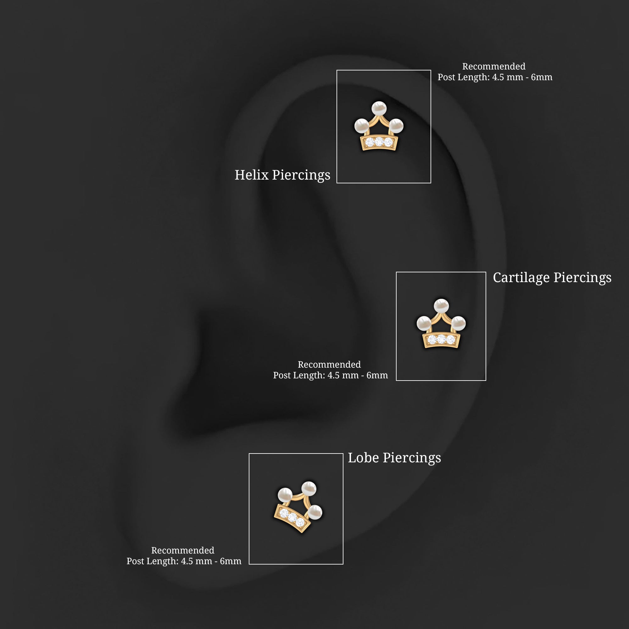 Freshwater Pearl and Diamond Crown Cartilage Earring