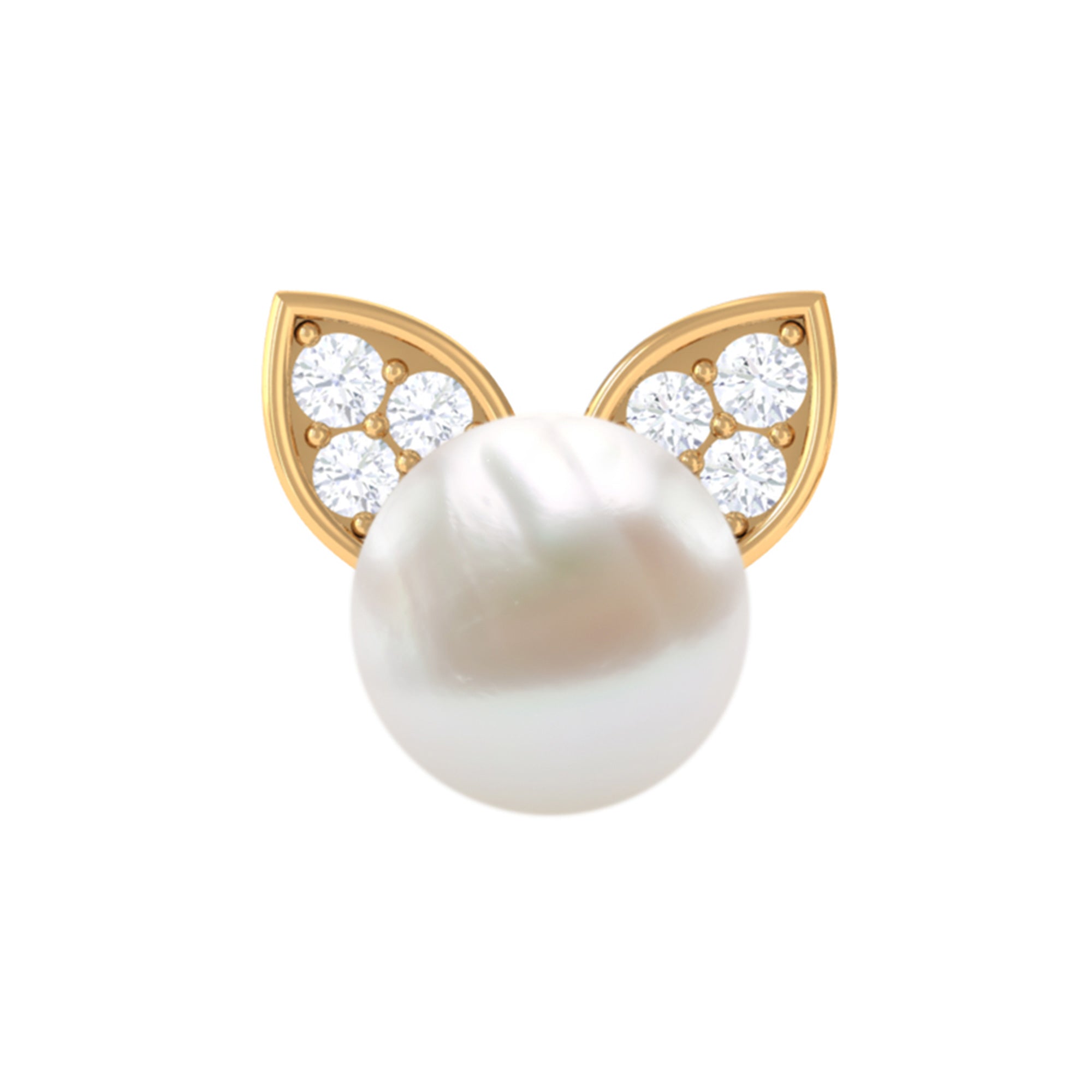 Cute Freshwater Pearl and Moissanite Cat Cartilage Earring