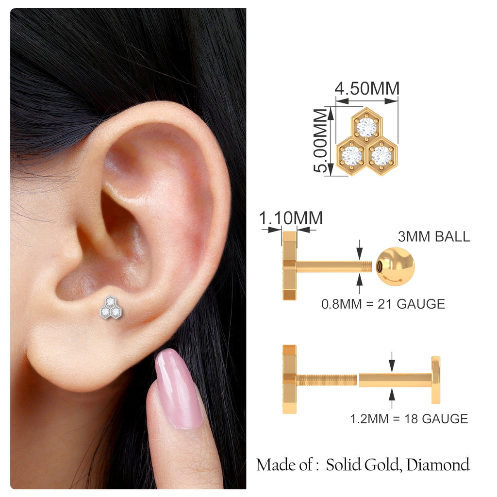 Dainty Diamond Geometric Helix Earring in Gold