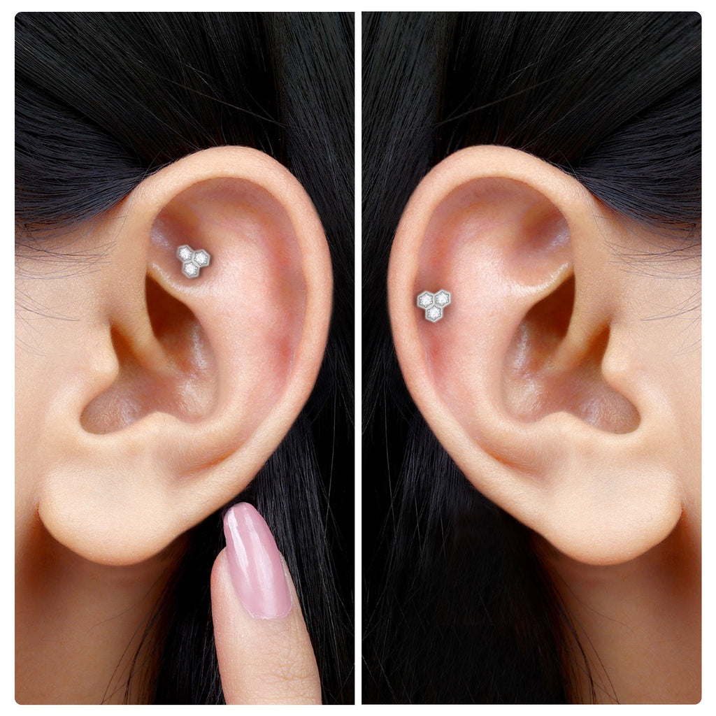 Dainty Diamond Geometric Helix Earring in Gold