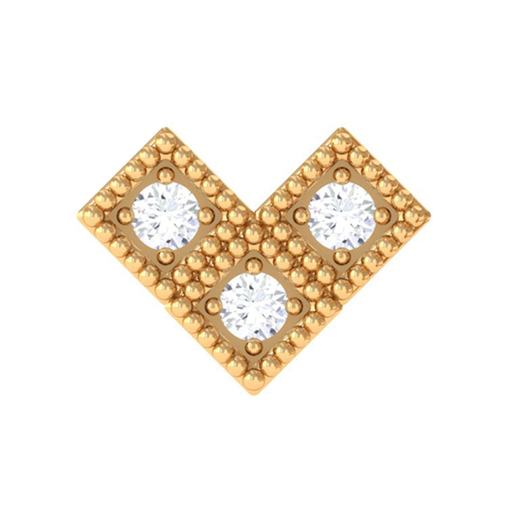 Round Diamond Gold Beaded V Shape Earring