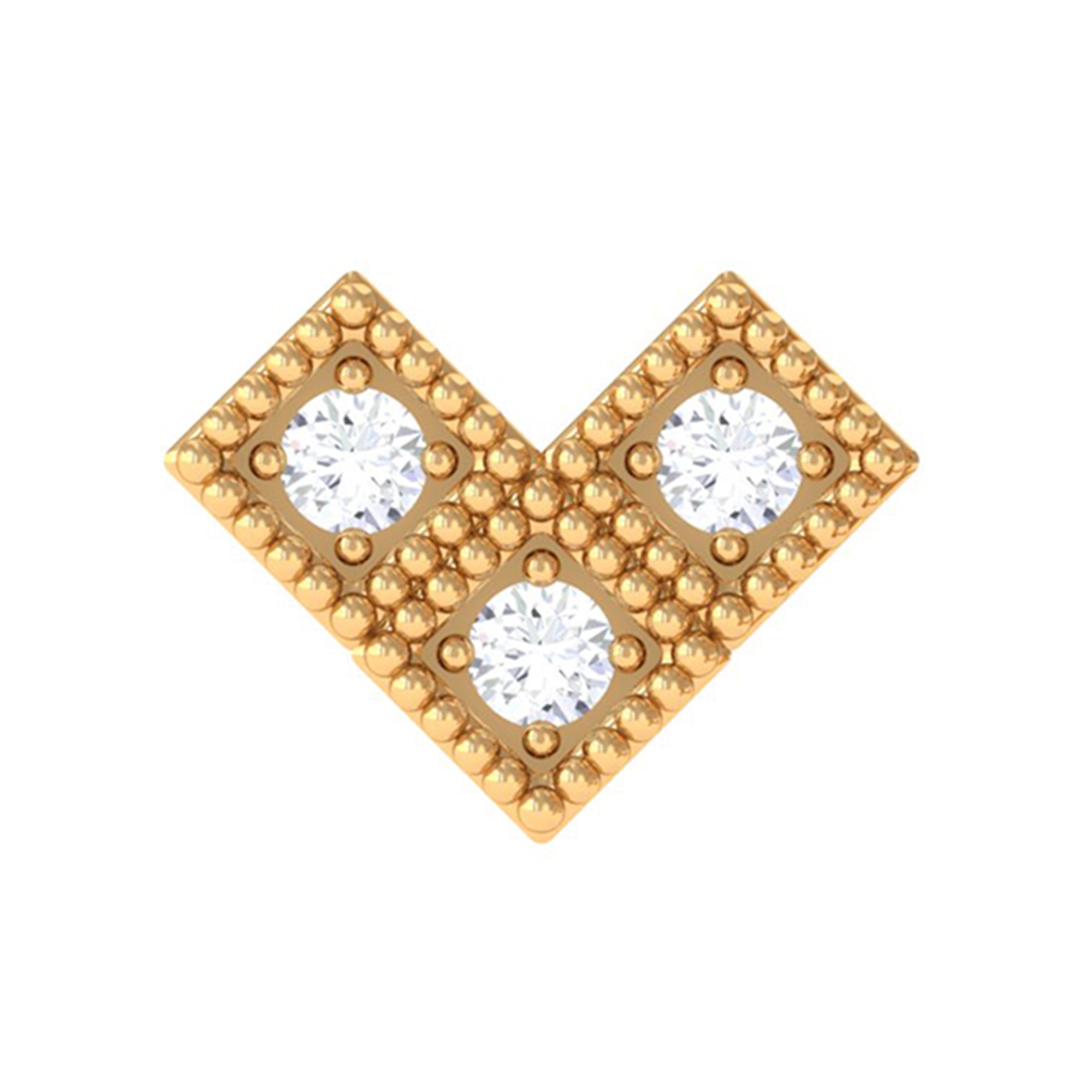 Round Diamond Gold Beaded V Shape Earring
