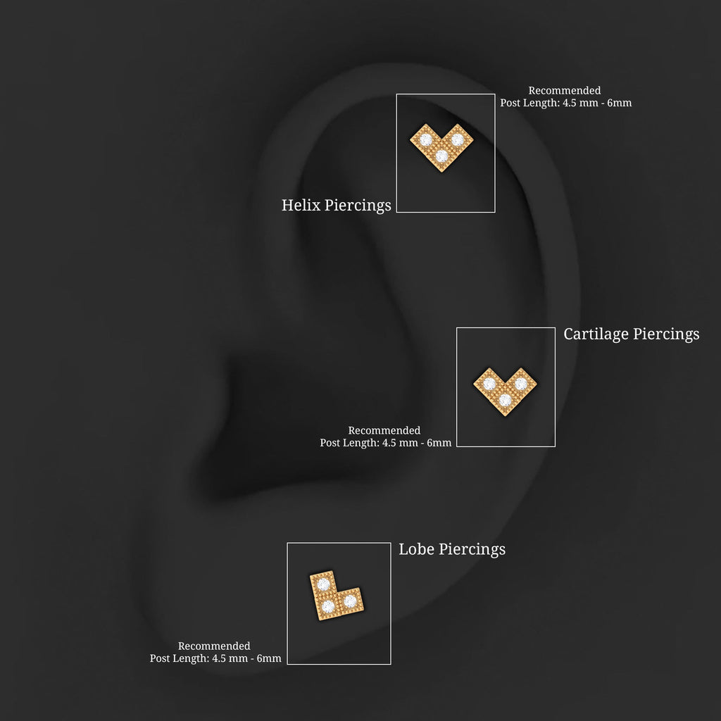 Round Diamond Gold Beaded V Shape Earring