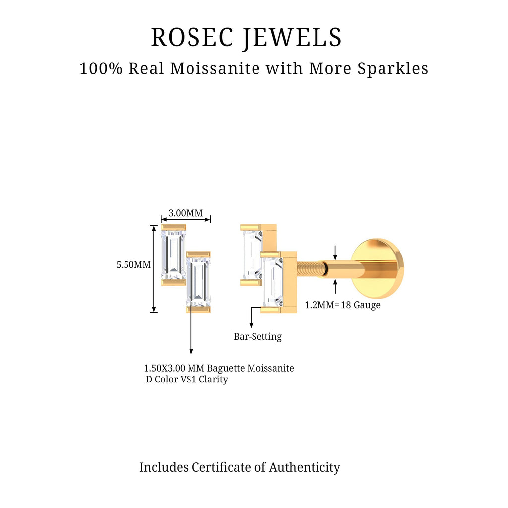 Dainty Baguette Moissanite 2 Stone Earring for Helix Piercing