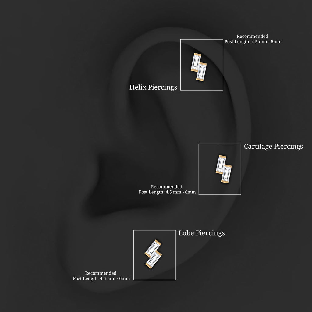 Dainty Baguette Moissanite 2 Stone Earring for Helix Piercing