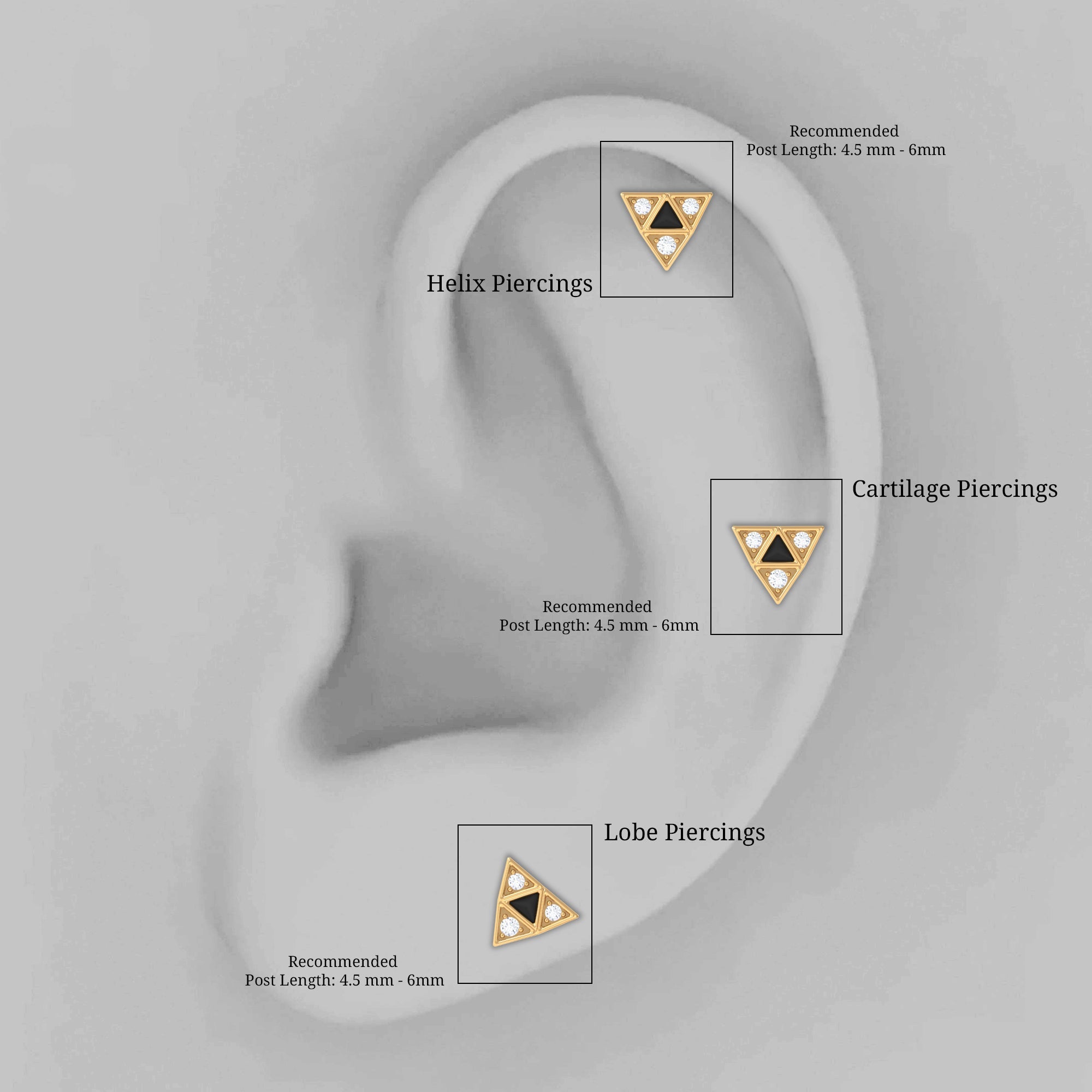 Round Diamond Triangle Cartilage Earring with Black Enamel