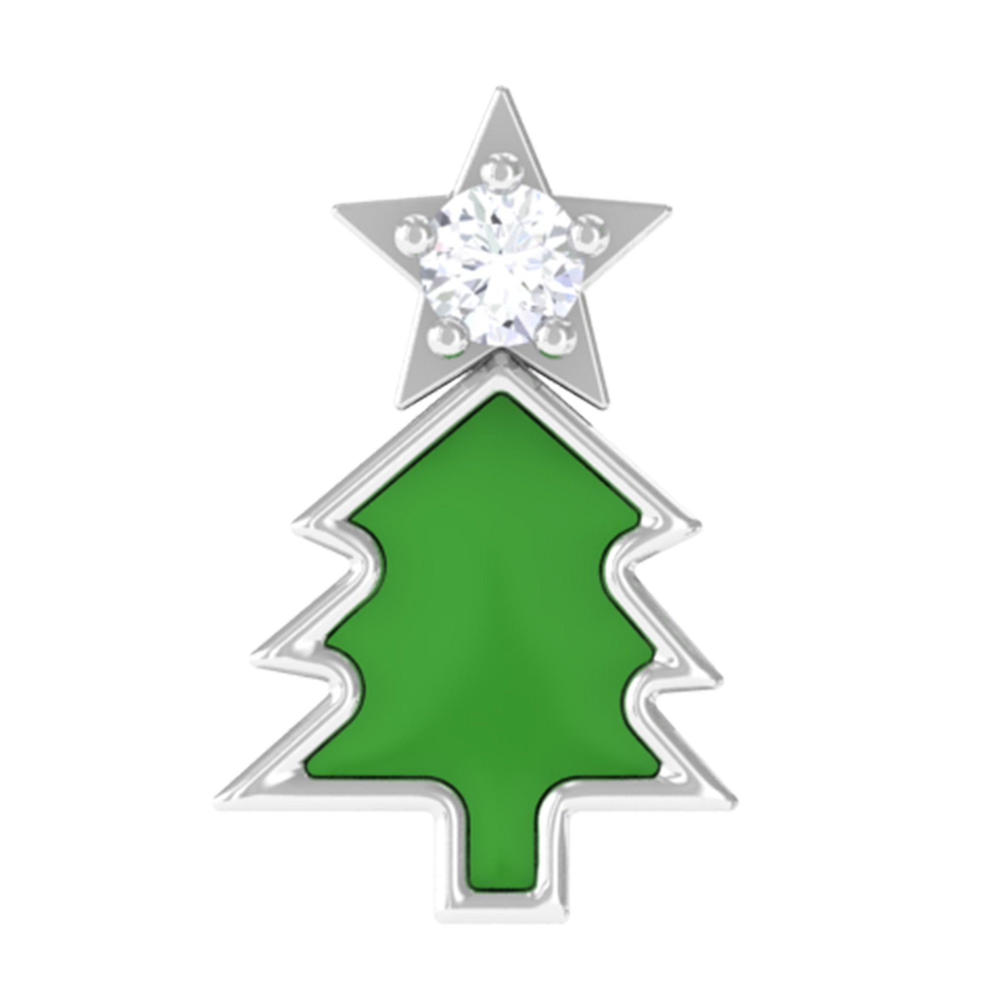 Real Diamond Green Enamel Christmas Tree Cartilage Earring