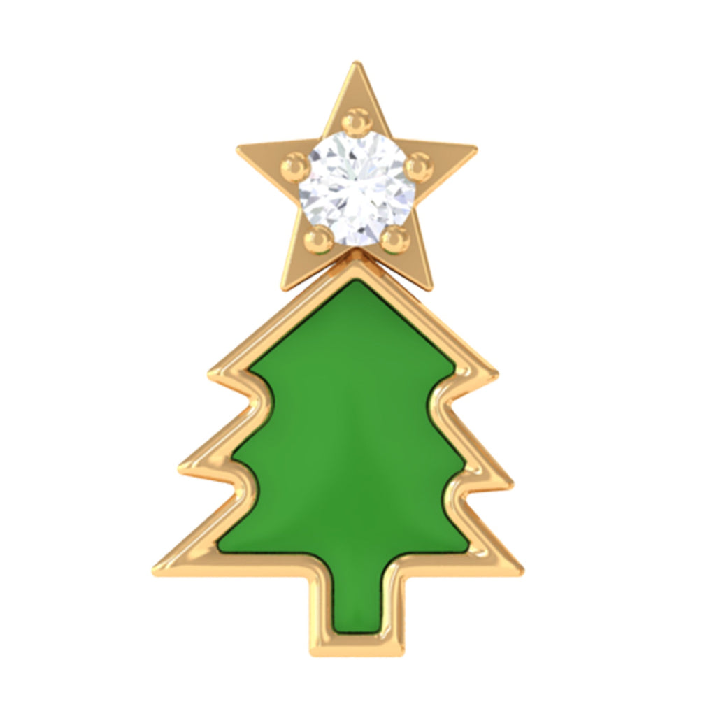 Real Diamond Green Enamel Christmas Tree Cartilage Earring