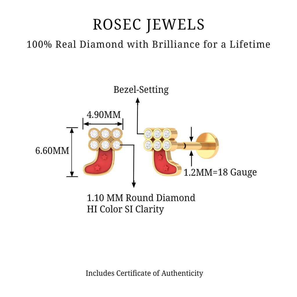 Natural Diamond Cute Christmas Stocking Earring
