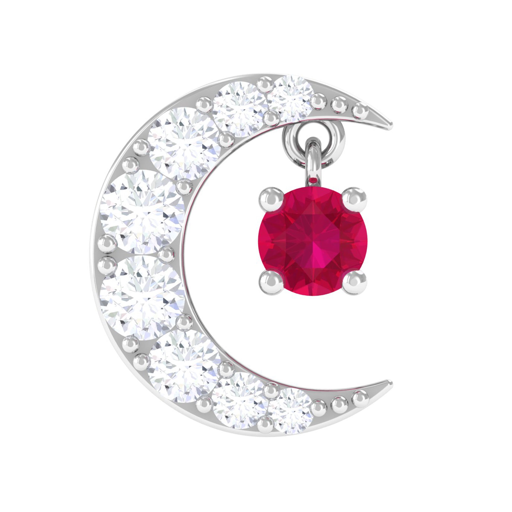 Natural Red Ruby Crescent Moon Helix Earring with Moissanite